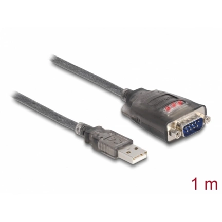DELOCK Adapter USB 2.0 Type-A / soros RS-232 D-Sub 9 csavarokkal és 3 LED-del 1m