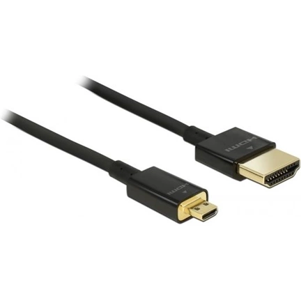 DELOCK Cable High Speed HDMI with Ethernet - HDMI-A male > HDMI Micro-D male 3D 4K 2 m Slim Premium (84783)