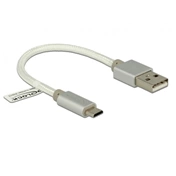 DELOCK Cable USB2.0 Type-A apa > USB2.0 micro-B textil bevonatú adat- és tápkábel - 0,15m - Fehér (83913)