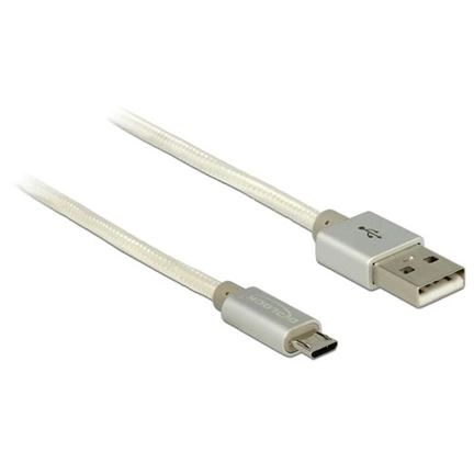 DELOCK Cable USB2.0 Type-A apa > USB2.0 micro-B textil bevonatú adat- és tápkábel - 0,15m - Fehér (83913)