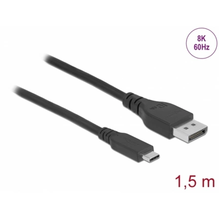 DELOCK Kétirányú USB Type-C - DisplayPort kábel (DP Alt Mode) 8K 60 Hz 1,5 m DP 8K ellenőrzött (3 év)