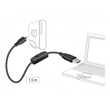 Delock Cable Charging USB 2.0 Type-A male > USB 2.0 Micro-B male with switch for Raspberry Pi 1.5 m (84803)