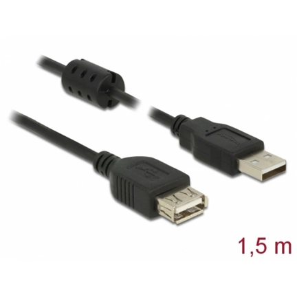 Delock USB 2.0-s bővítőkábel A-típusú csatlakozódugóval > USB 2.0-s, A-típusú csatlakozóhüvellyel, 1,5 m, fekete