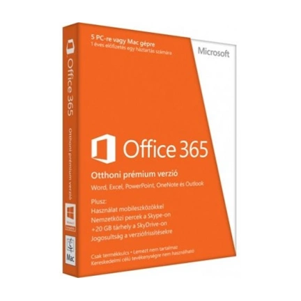 SW MS OFFICE 365 Otthoni Verzió 1 user 5 gép 1 év magyar (E-licenc)