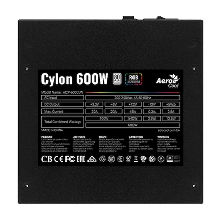 TÁP  AeroCool Cylon 600W RGB (85+)